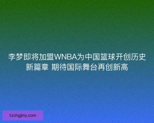李梦即将加盟WNBA为中国篮球开创历史新篇章 期待国际舞台再创新高